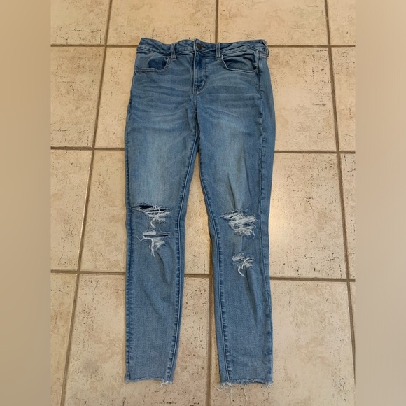 💜 American Eagle Outfitters Super Stretch Skinny Jeans, Raw Hem, Size 8 Regular - Picture 6 of 8